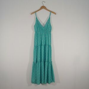 Teal Boho Tiered Maxi Dress Small Cottagecore Fairycore Stretch Flowy Coastal